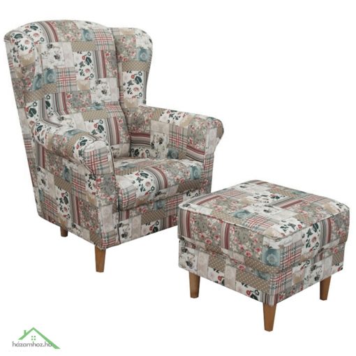füles fotel puffal, szövet patchwork Viorica 1, ASTRID