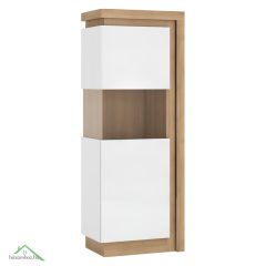   Vitrines szekrény LYOV01L, tölgy riviera/fehér extra magasfényű, LEONARDO