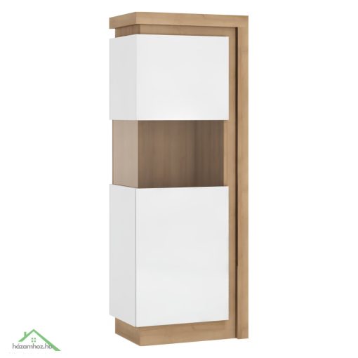 Vitrines szekrény LYOV01L, tölgy riviera/fehér extra magasfényű, LEONARDO