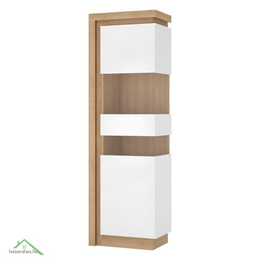 Vitrines szekrény LYOV03P, tölgy riviera/fehér extra magasfényű, LEONARDO