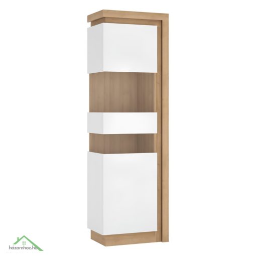 Vitrines szekrény LYOV03L, tölgy riviera/fehér extra magasfényű, LEONARDO
