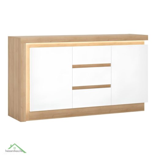 Komód LYOK01, tölgy riviera/fehér extra magasfényű, LEONARDO