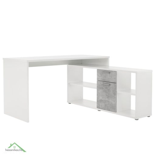Sarok íróasztal, fehér/beton, NOE NEW