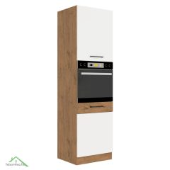   Magas szekrény beépített sütőnek, lancelot tölgy/ fehér extra magas fényű HG, VEGA 60 DP-210 2F