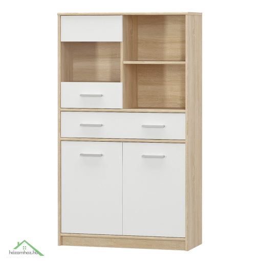 Vitrines szekrény 2D1W1S/80, fehér/tölgy sonoma, TEYO