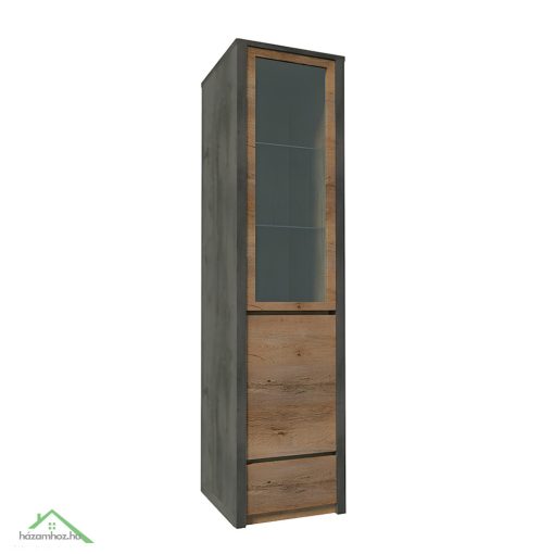 Vitrines szekrény, tölgy lefkas sötét/smooth szürke, MONTANA W1D