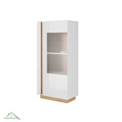   Vitrines szekrény 72, fehér/tölgy grandson/magasfényű fehér, CITY
