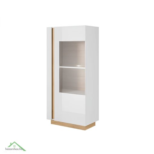 Vitrines szekrény 72, fehér/tölgy grandson/magasfényű fehér, CITY