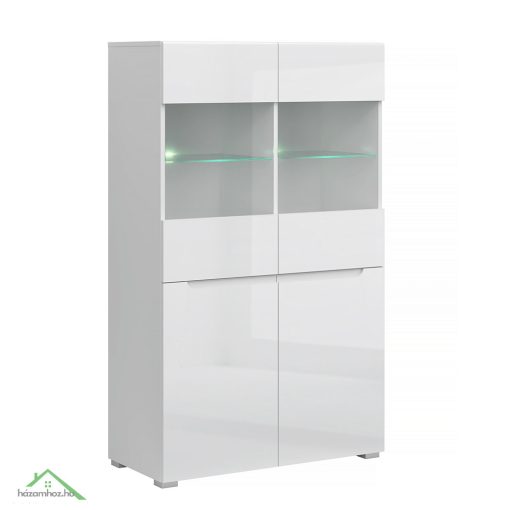 Vitrín 2D2W, fehér/fehér extra magasfényű HG, JOLK