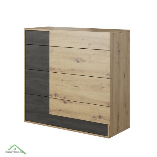 Komód 4S, artisan tölgy/fekete norvég fenyő, BAFRA