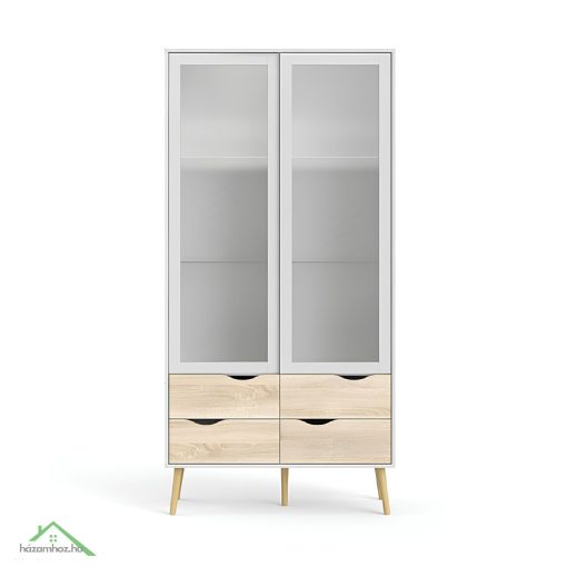 Vitrines szekrény, fehér/tölgy sonoma, OSLO 75462