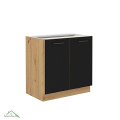   Alsó konyhaszekrény, matt fekete/artisan tölgy, MONRO 80 D 2F BB