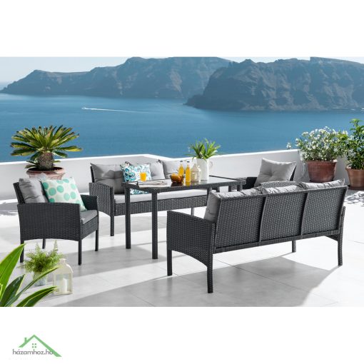 Kerti 5 részes rattan szett, fekete/szürke, LERON