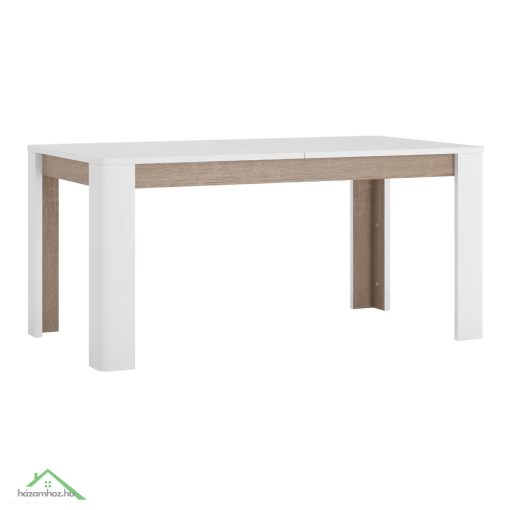 Széthúzható étkezőasztal, fehér extra magasfényű HG/sonoma tölgy sötét trufla, 160-200x90 cm, LYNATET TYP 75