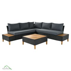   Kerti rattan szett, akácfa, fekete/szürke/természetes, MALKOM
