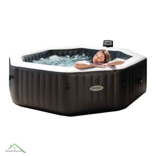 INTEX PureSPA Onyx Black Octagon jacuzzi, sóbontó készülékkel, 4 személyes, D201 x 71 cm, fekete / fehér (28458)